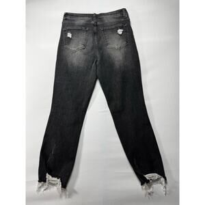 Risen Women's Distressed Tapered Leg Black Denim Jeans - Size 13 (31x25.5)